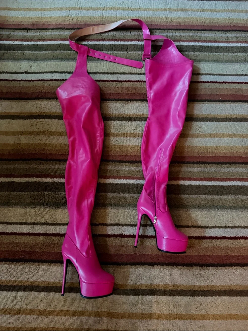 Women's Hot Pink Over-the-Knee Platform Stiletto Boots w Chaps